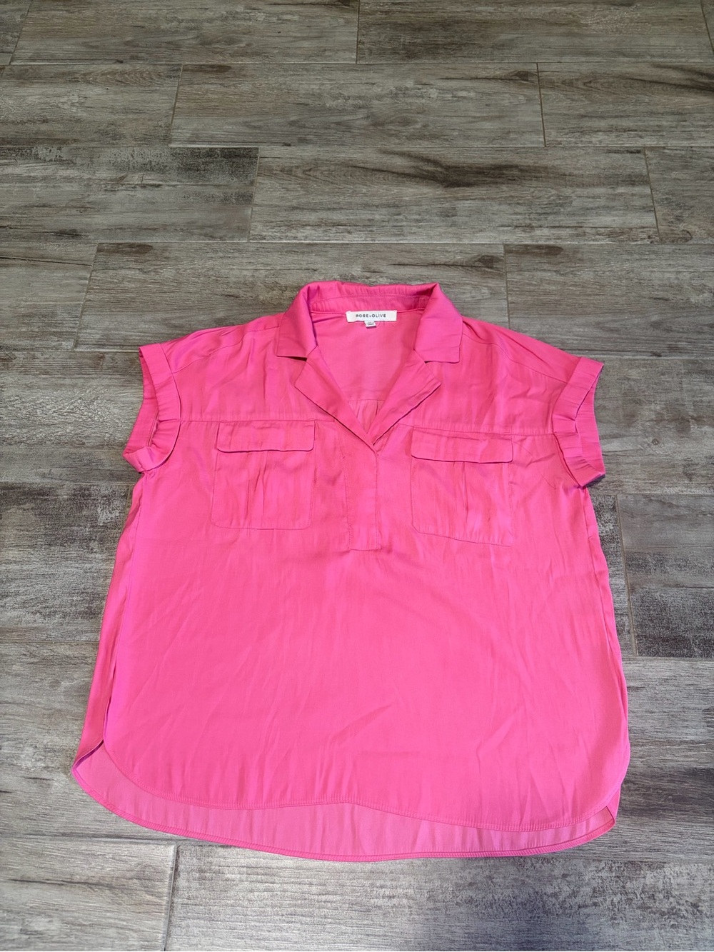 Rose & Olive Hot Pink Short Sleeve Utility Blouse